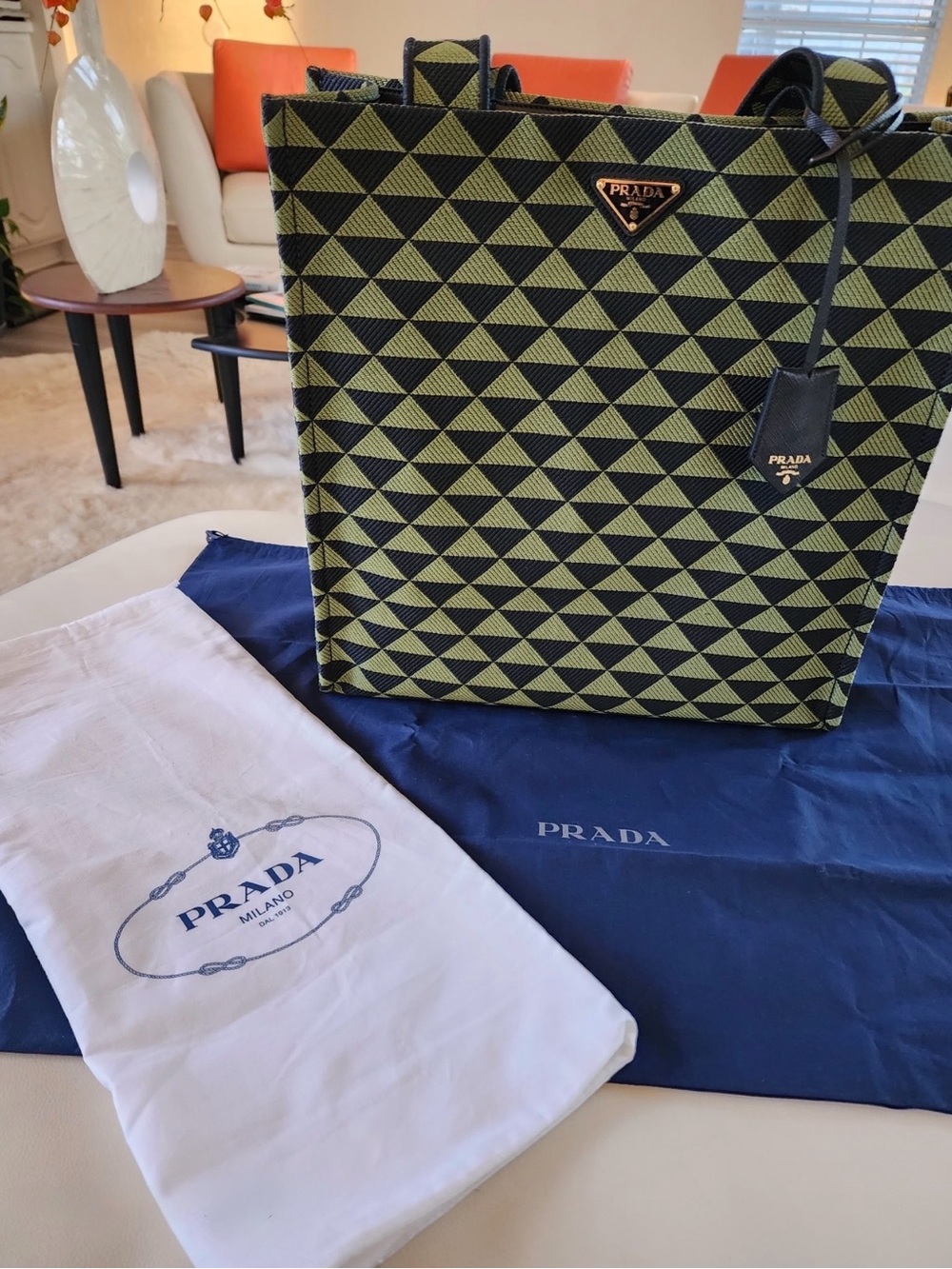Prada Symbole Triangolo Tote Black/Green- NWT -Authentic Italy Purchase - Rare